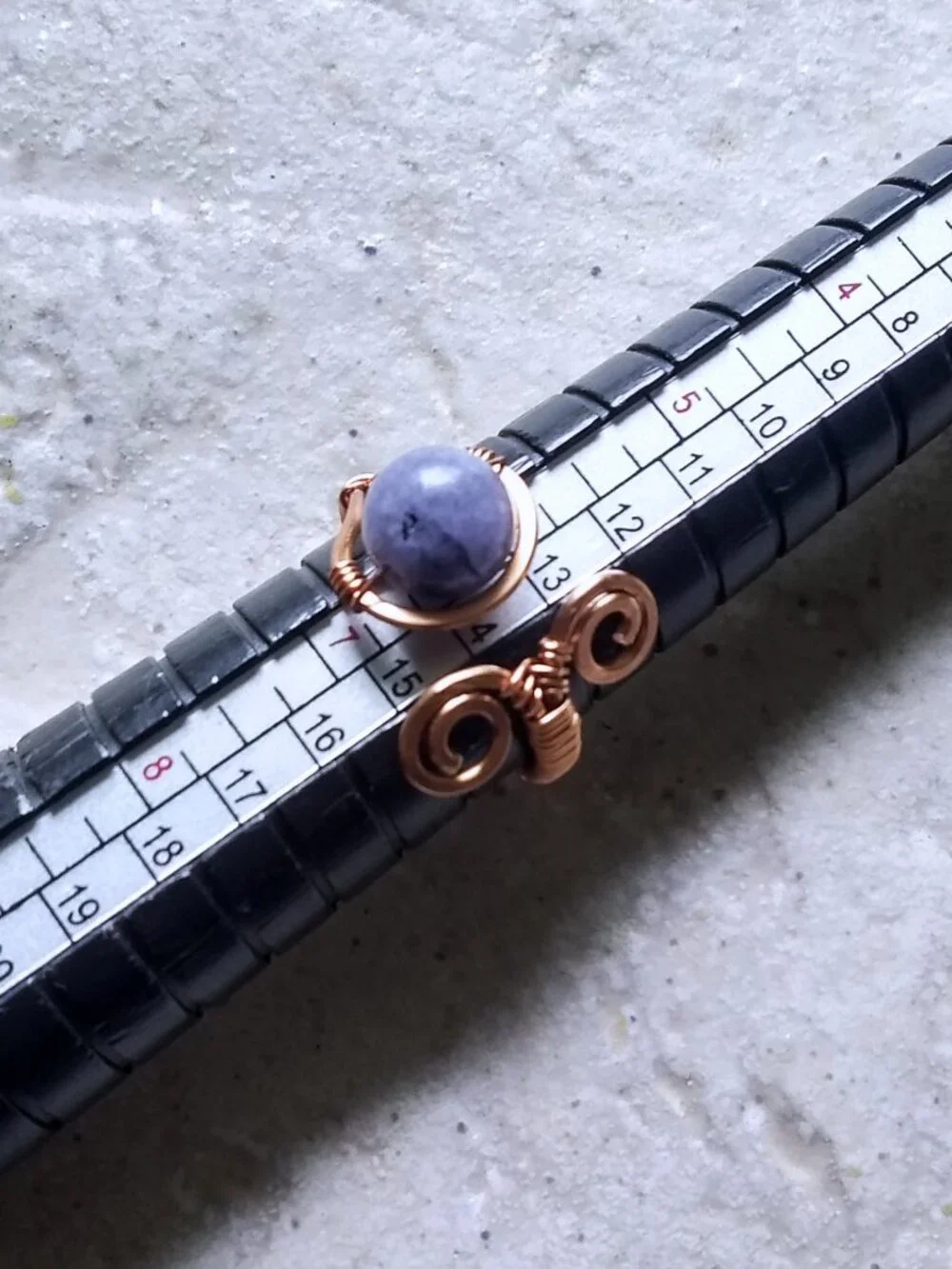 Hand Crafted! Feminine Copper Wire Ring w. Purple/Gray Agate - Adjustable Sz 6-7